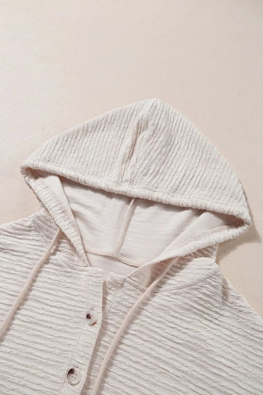 Apricot Solid Textured Drawstring Henley Hoodie - Love Salve